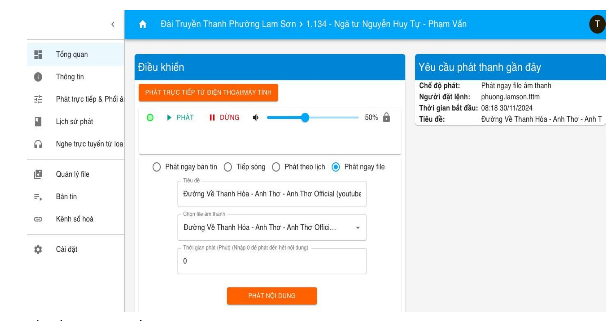 Giao diện Phần mềm Truyền thanh Thông minh VNMAP