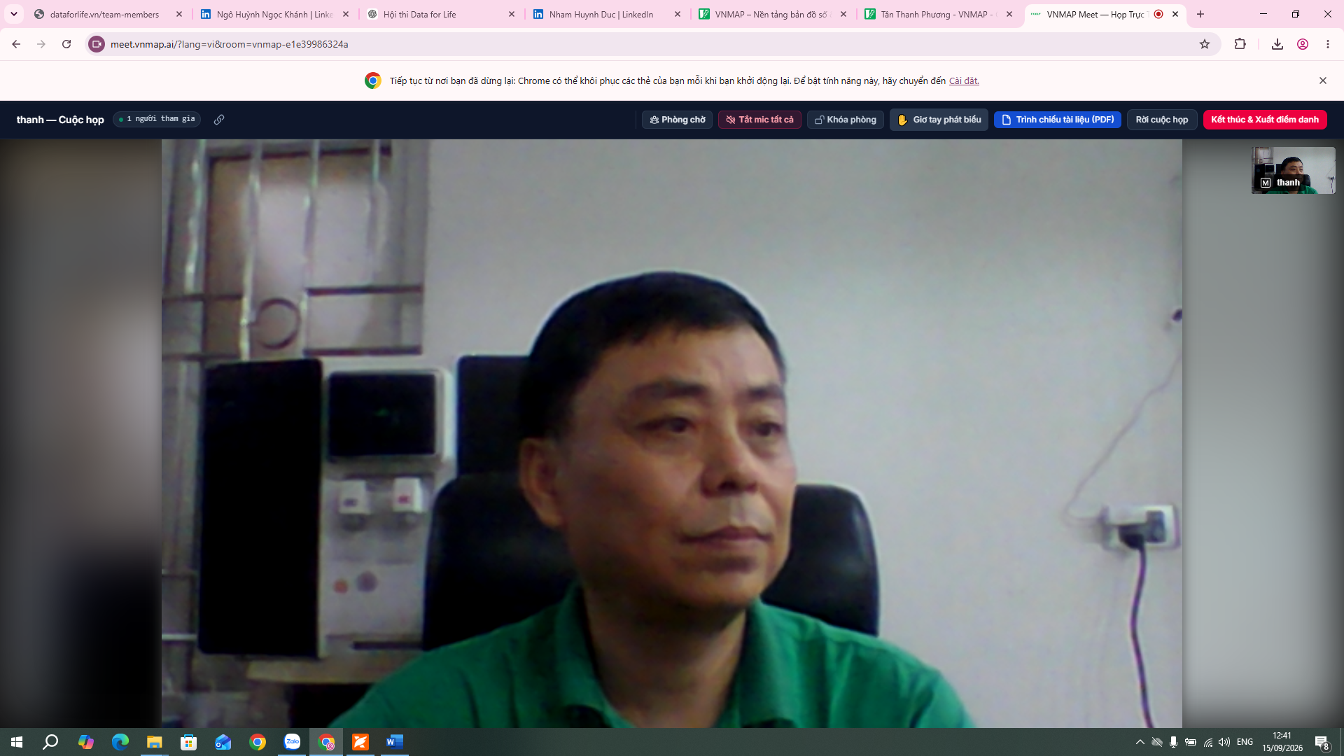 Giao diện phòng họp meet.vnmap.ai khi đang diễn ra phiên họp