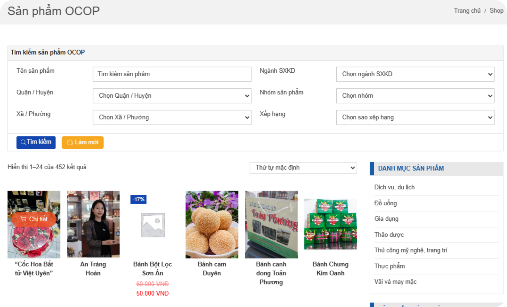 GIAO DIỆN TRANG SẢN PHẨM OCOP